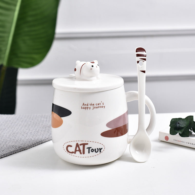 Ceramic Cat Mug with Cute Cartoon Design