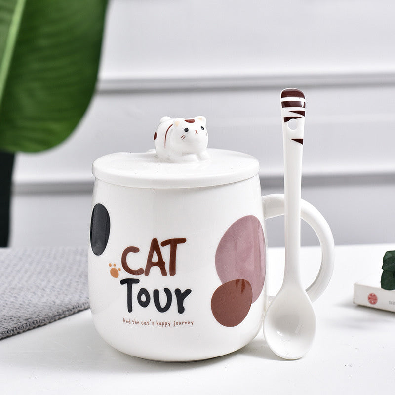 Ceramic Cat Mug with Cute Cartoon Design