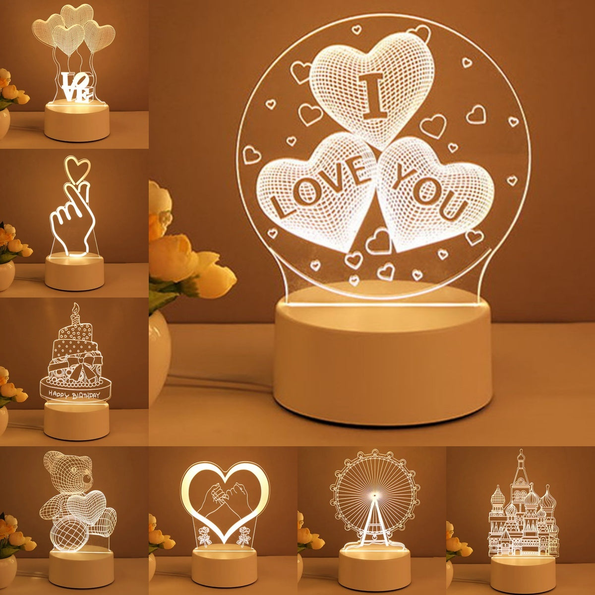 3D Acrylic Heart Light – Romantic LED Night Lamp