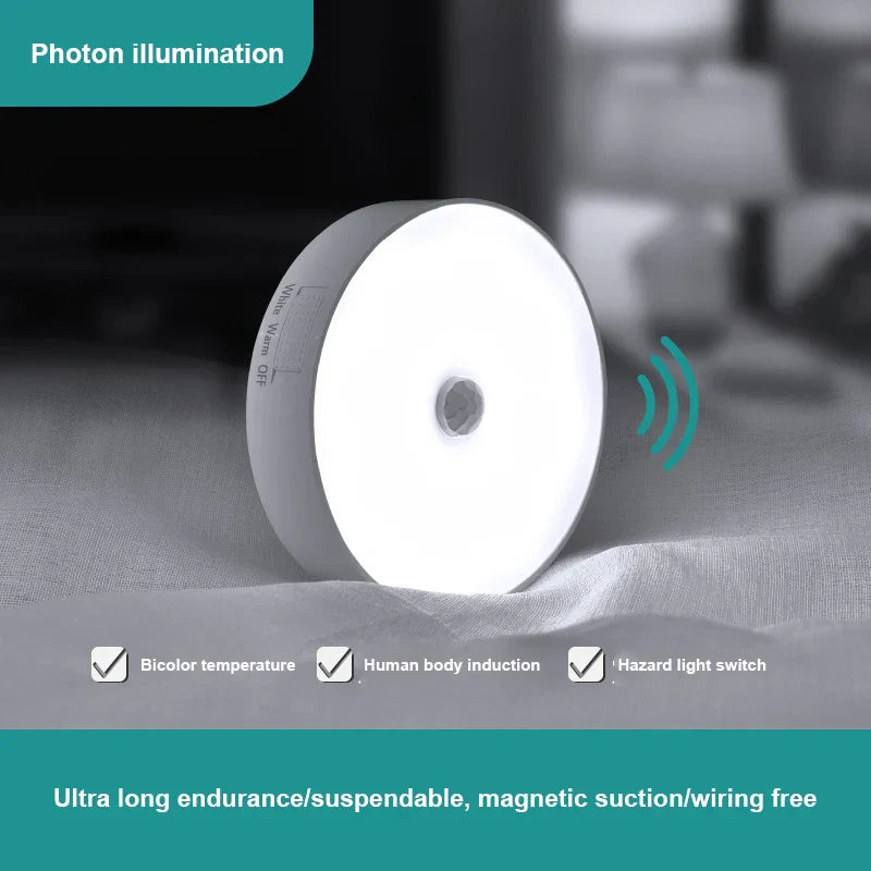 USB Rechargeable PIR Motion Sensor LED Night Light — Soft Glow Bed