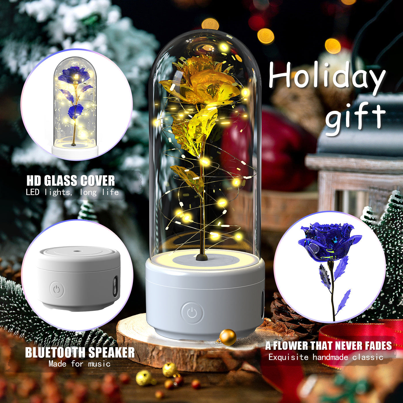 2-in-1 Rose LED Light and Bluetooth Speaker